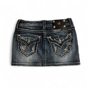Miss Me Denim Skirt with Embroidered Pockets